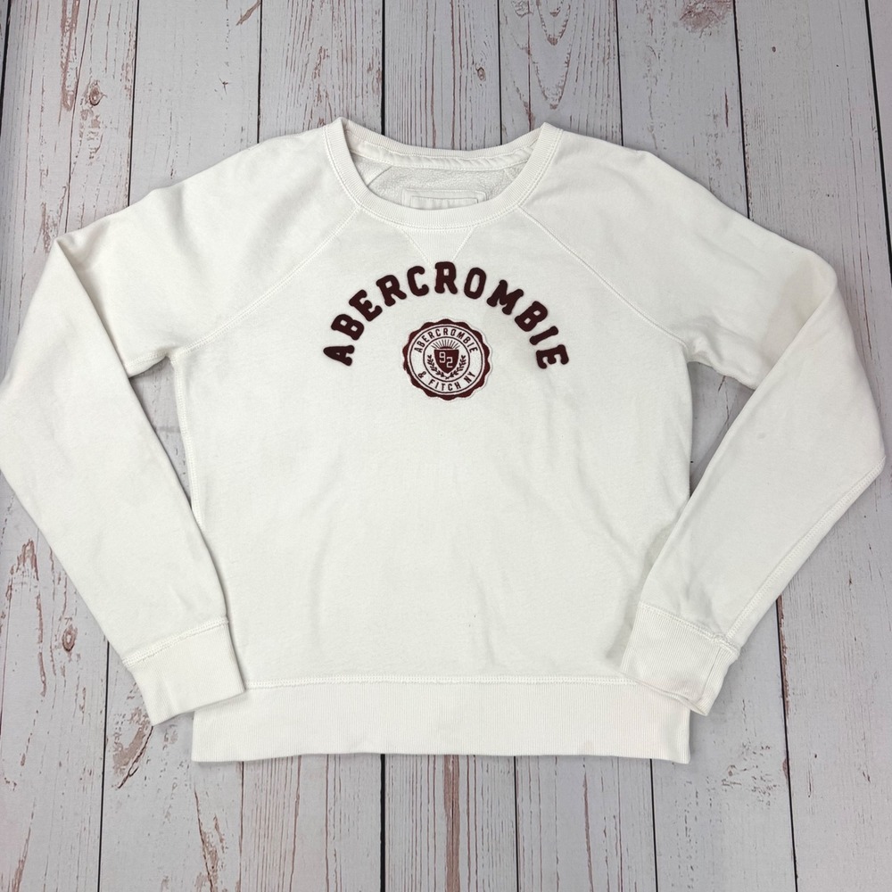 Abercrombie & Fitch Womens Medium Cream White Logo Graphic Raglan Sweatshirt